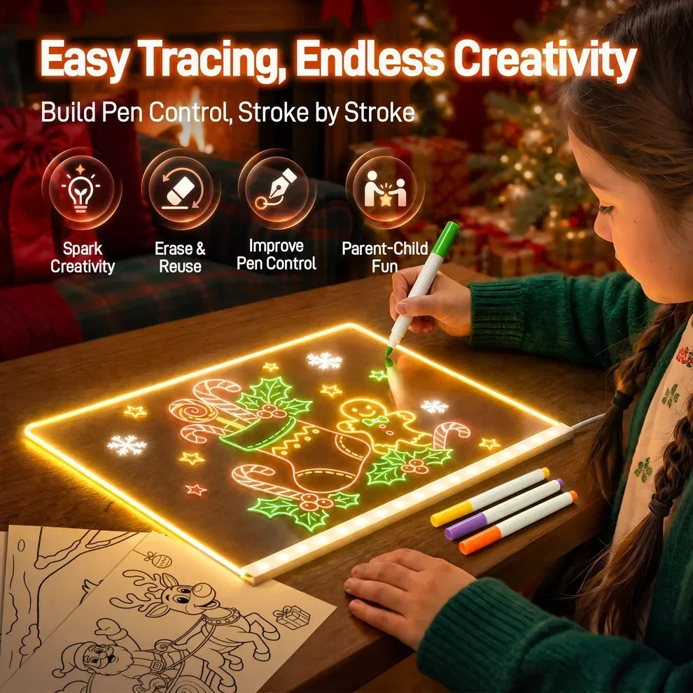 🎨LED Glow Drawing Board ✨ Unleash Your Child’s Imagination | Erasable & Reusable, Perfect Christmas Gift