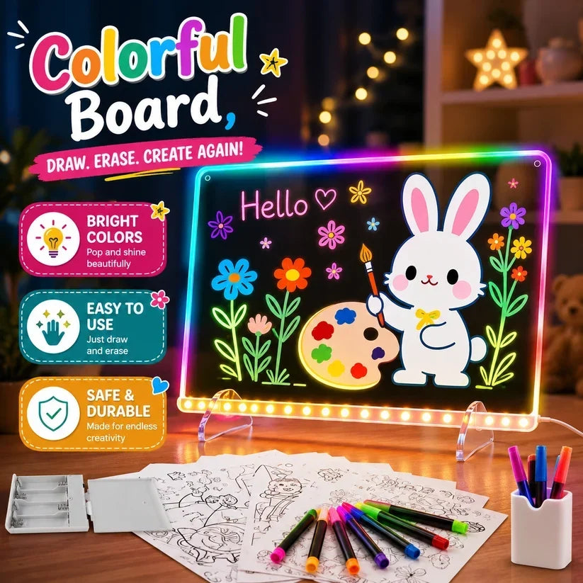🎨LED Glow Drawing Board ✨ Unleash Your Child’s Imagination | Erasable & Reusable, Perfect Christmas Gift