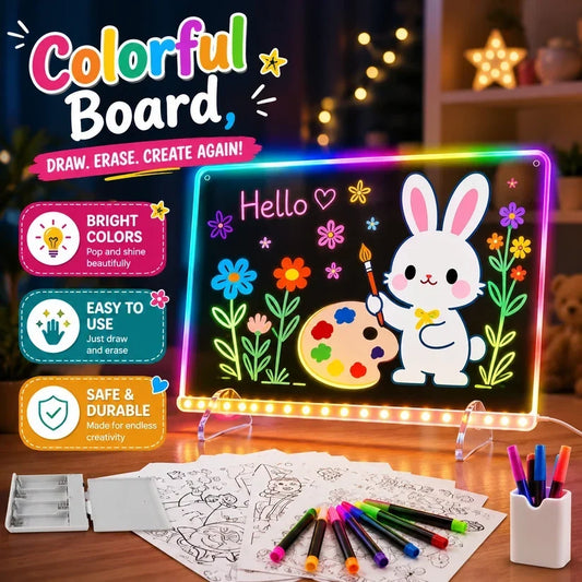 🎨LED Glow Drawing Board ✨ Unleash Your Child’s Imagination | Erasable & Reusable, Perfect Christmas Gift